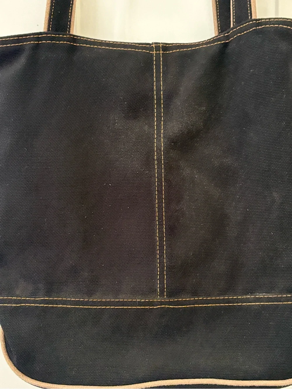 Levi’s Vintage Black Canvas Denim Tote Bag Brown Trim Y2K Shoulder Bag - Picture 4 of 16
